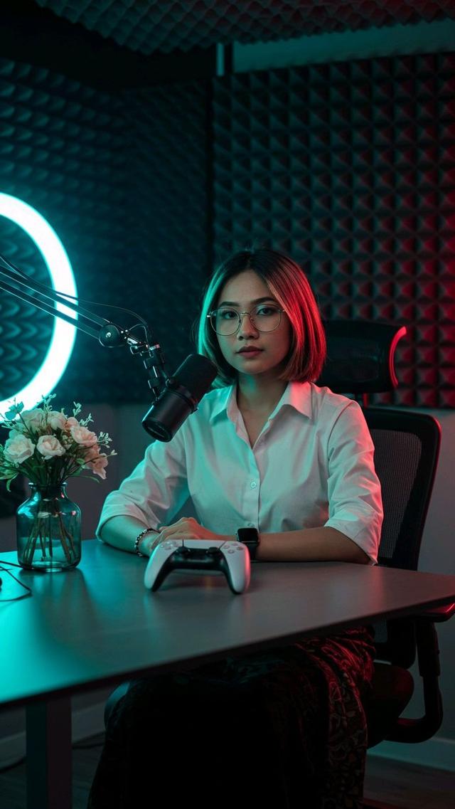 Frau mit Kopfhörern und Gaming-Controller