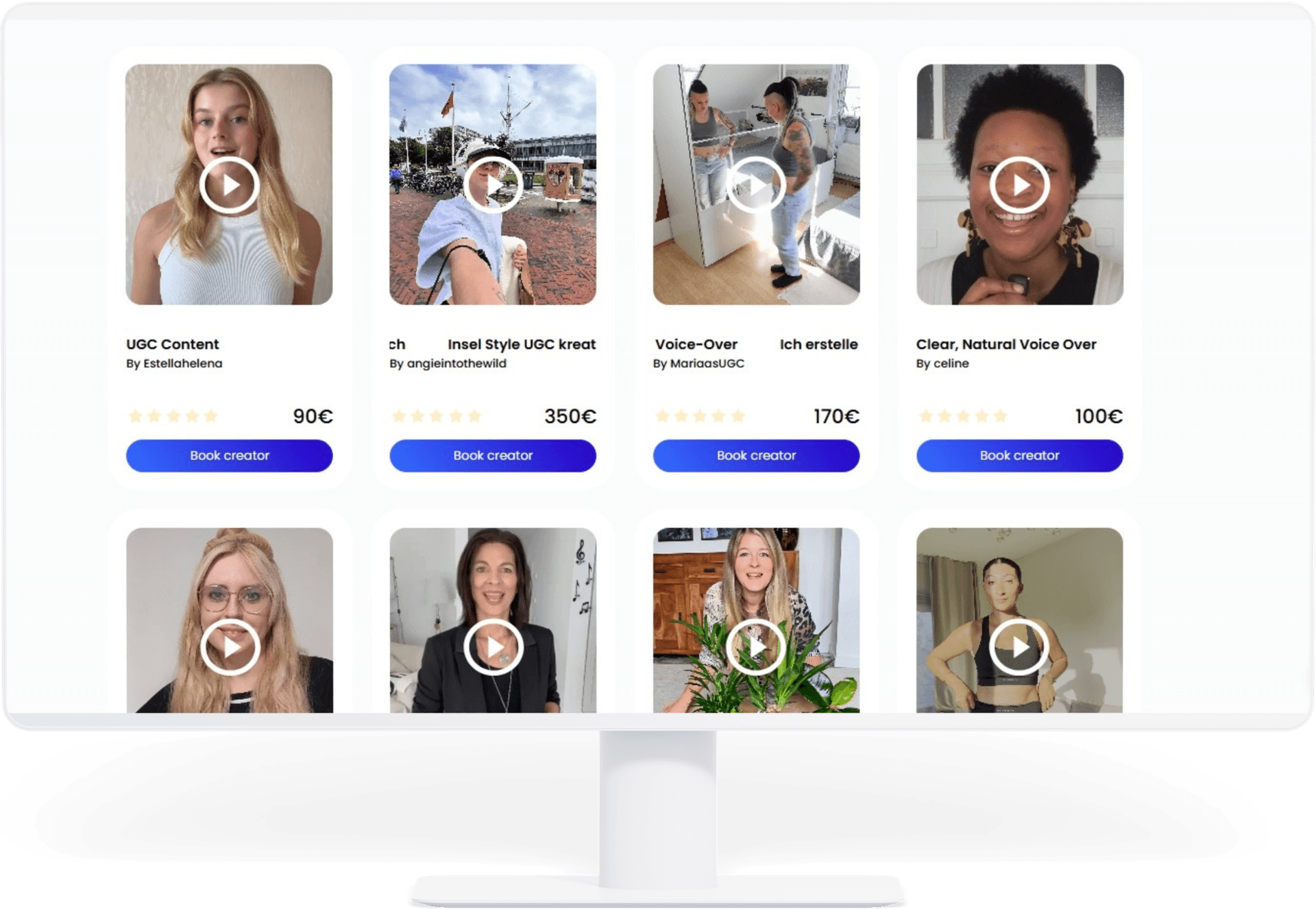 Ein Mockup des Gloosy-Marktplatzes auf einem Desktop-Bildschirm